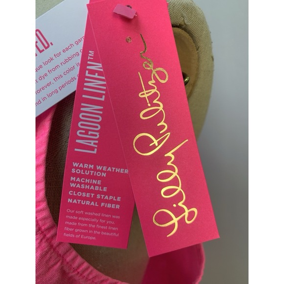 Lilly Pulitzer Dress Medium Pink Solid Florin Linen Maxi Sleeveless V Neck - Picture 9 of 12